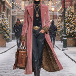 Lapel Single-breasted Velvet And Leopard Print Coat