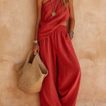 Zoey | One-Shoulder Halter Top & Wide-Leg Trouser Set