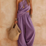 Zoey | One-Shoulder Halter Top & Wide-Leg Trouser Set