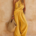 Pink One-shoulder Sleeveless Top And Pants Casual Set