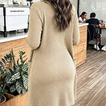 2 Pieces Outfit U-Neck Half Button Front Slim Fit Mini Tank Dress and Long Sleeve Pockets Design Mid-length Cardigan Casual Rhinestone Decor Textured Set