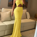 Sweetheart Neck Frill Trim Shirred Slim Fit Maxi Dress Elegant Cutout Front Mermaid Hem Evening Dress