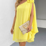 3D Flower Decor One Shoulder Sleeveless Mini Dress Casual A Line Vacation Dress