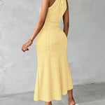 Adjustable Halter Hollow-out Back Ruched Front Slit Dress Guipure Lace Yoke Eyelet Embroidery Vacation Dress