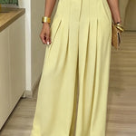 Women's Lapel V Neck Jumpsuit Cap Sleeve High Waisted Wide Leg Overalls Elegant Suit Jumpsuit