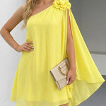 3D Flower Decor One Shoulder Sleeveless Mini Dress Casual A Line Vacation Dress