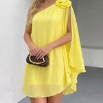 3D Flower Decor One Shoulder Sleeveless Mini Dress Casual A Line Vacation Dress